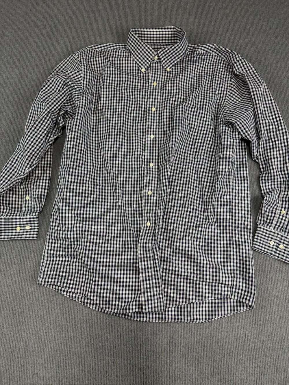Jos. A. Bank Mens Navy & White Plaid Long Sleeve Button-Down Shirt L